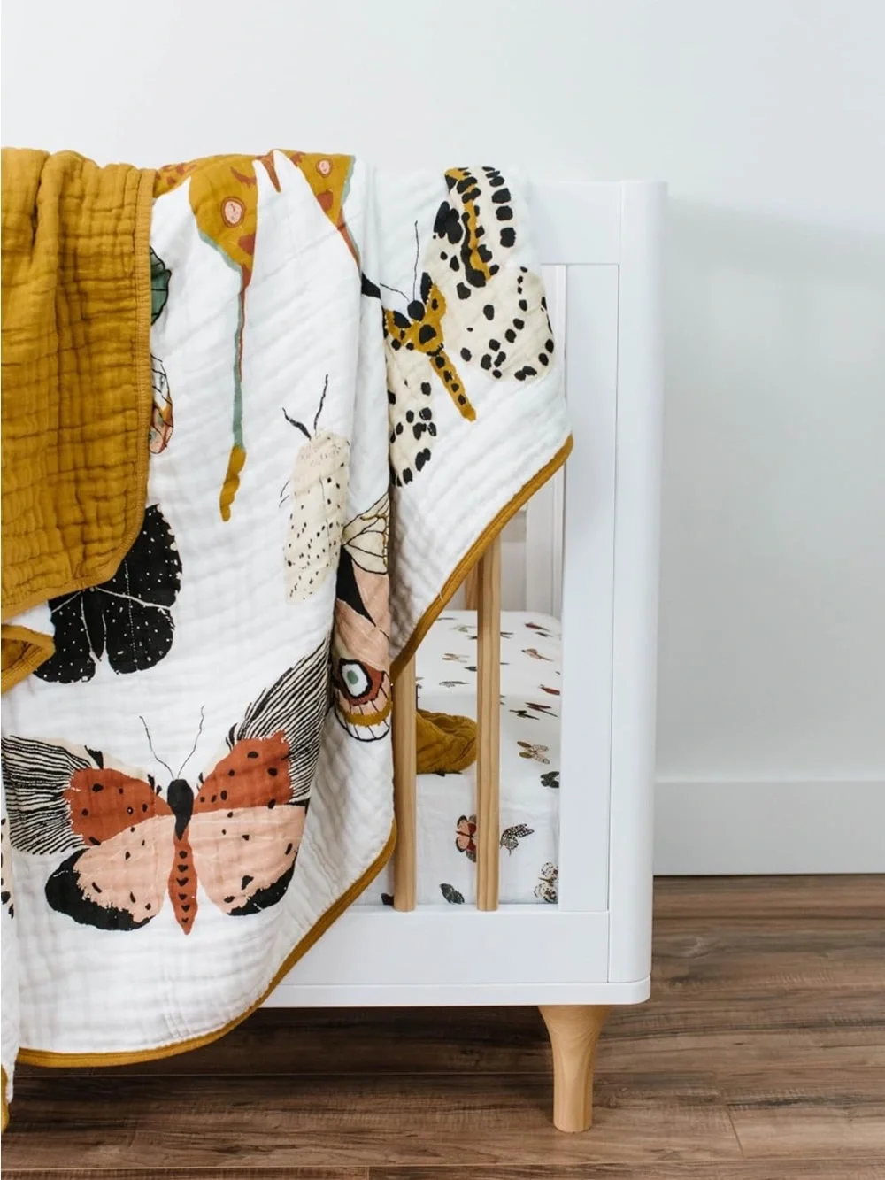 Clementine Kids Butterfly Print Quilt with Mustard Trim - Nursery Bedding